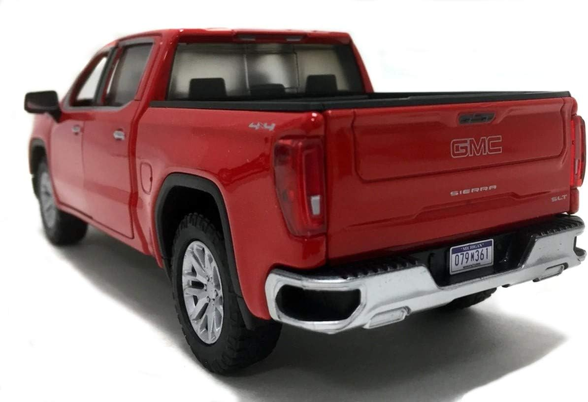Red GMC truck shown from a rear three-quarter angle on a white background