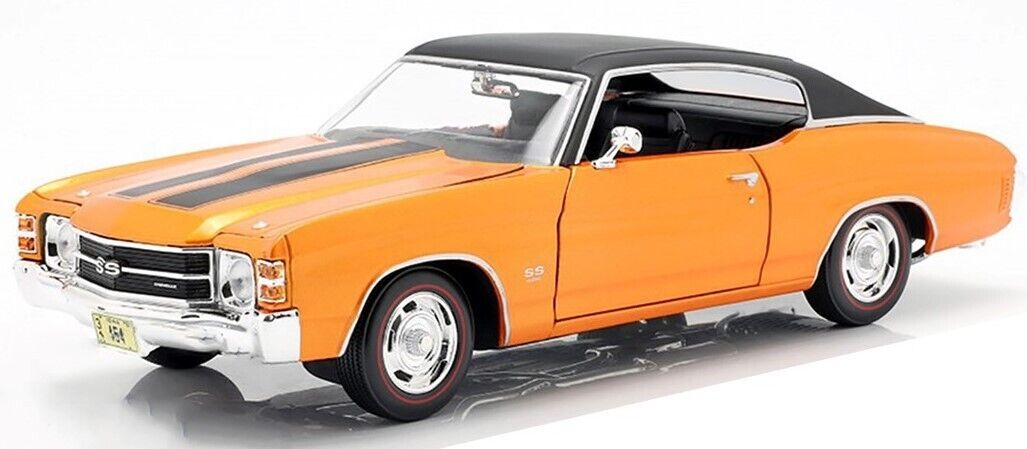 Orange muscle car with black roof on a white background