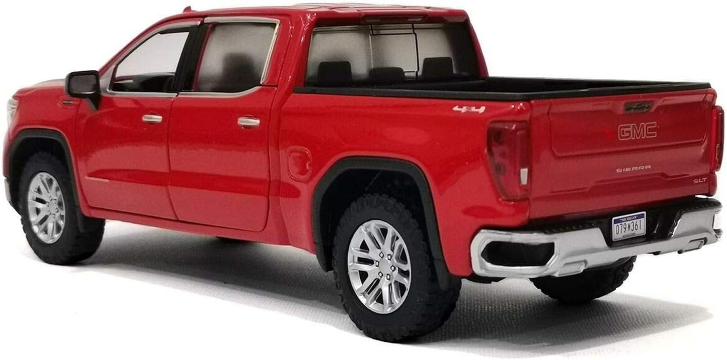 Red GMC truck with a black tonneau cover on a white background