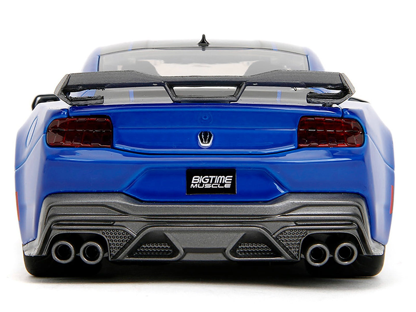 Blue car with a prominent rear design on a white background