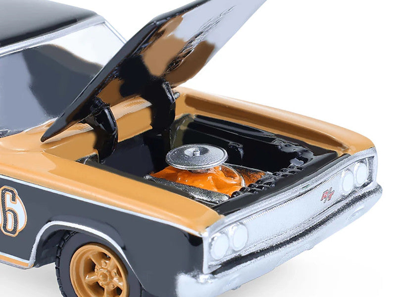 Model car with open hood on a white background
