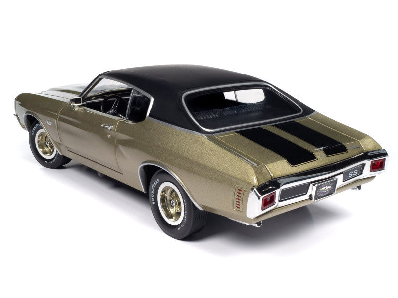 Model car with black roof and stripes on a white background