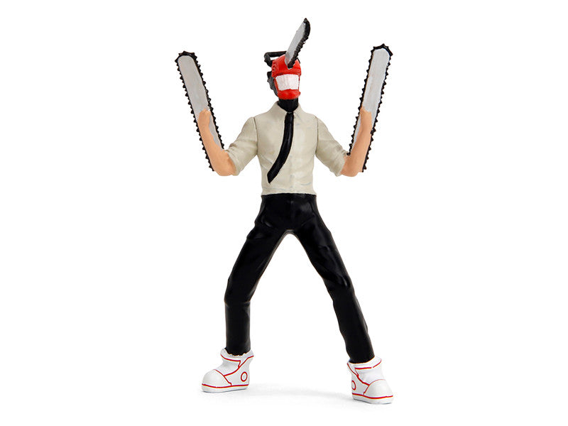 Action figure with chainsaws for arms on a white background