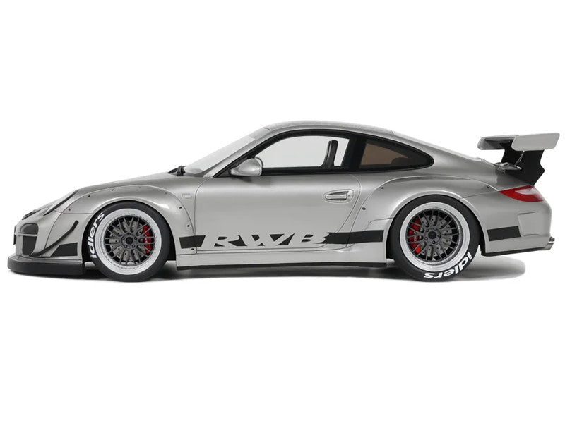 Silver sports car with RWB branding on a white background