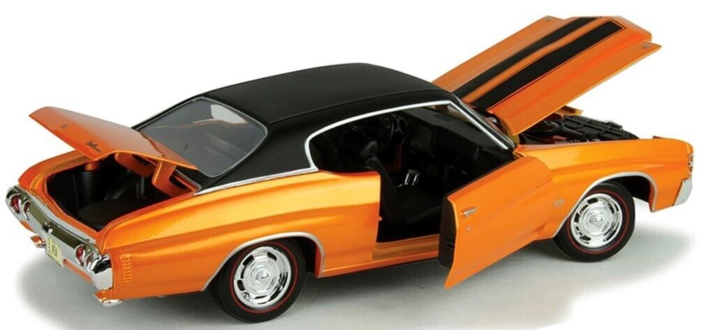 Model car with open doors on a white background