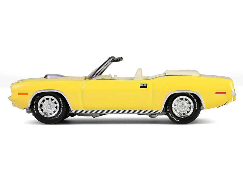 Yellow convertible car model on a white background