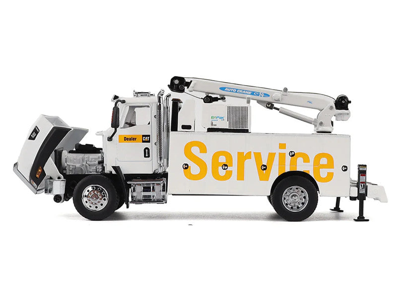 Hood open on service truck on white back ground