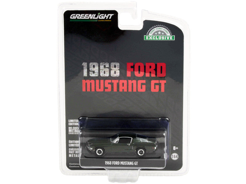 Model car packaging for a 1968 Ford Mustang GT by Greenlight on a white background
