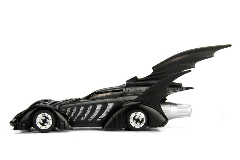 Black Batmobile toy car on a white background