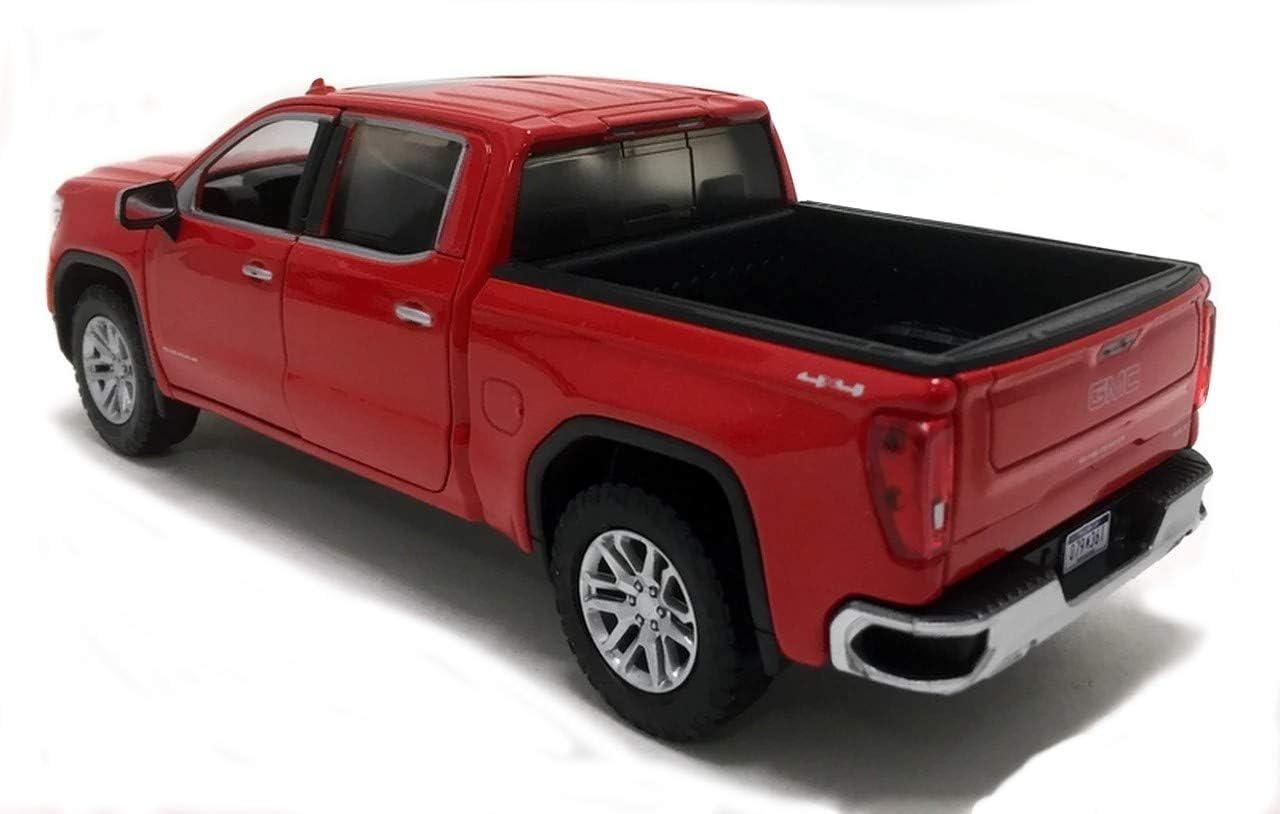Red pickup truck with a black tonneau cover on a white background