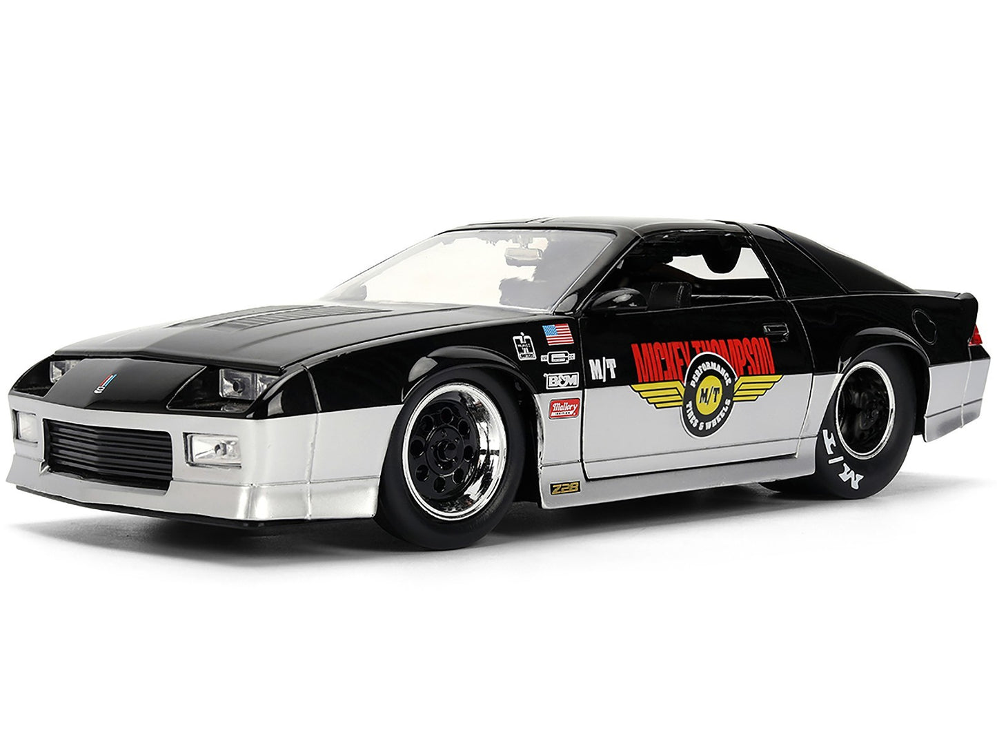Model car with a black and white design on a white background