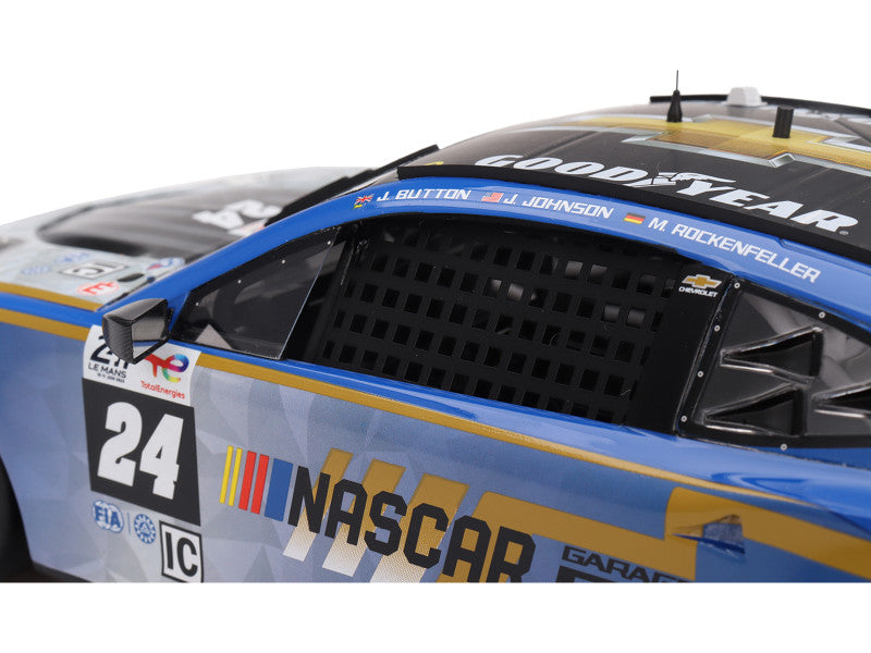Close-up of a NASCAR race car with visible branding and number 24 on a white background