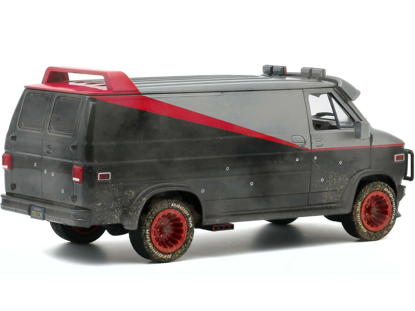 Model van with red accents on a white background