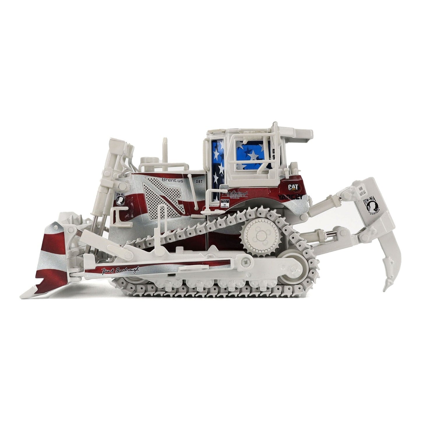 Model of a bulldozer on a white background