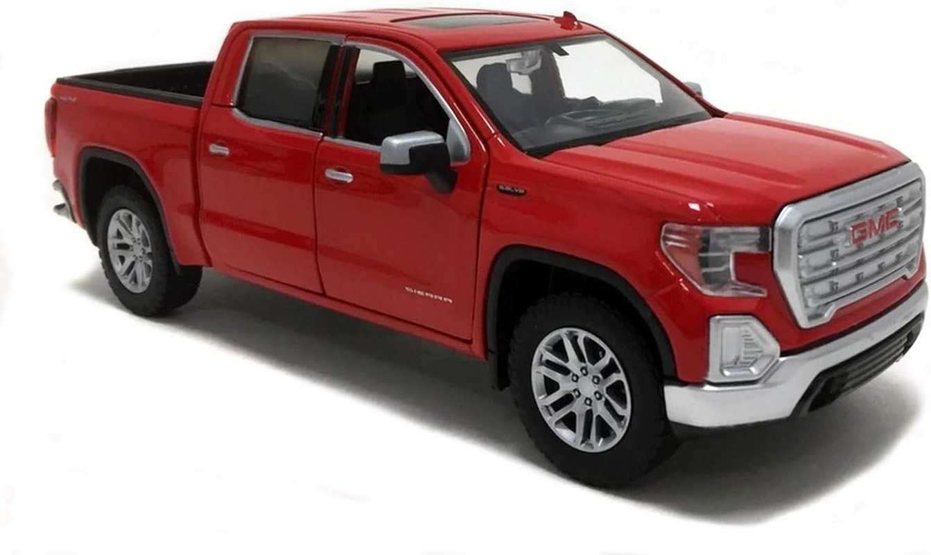 Red GMC truck model on a white background