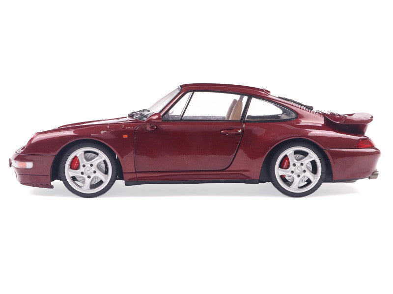 Maroon sports car model on a white background
