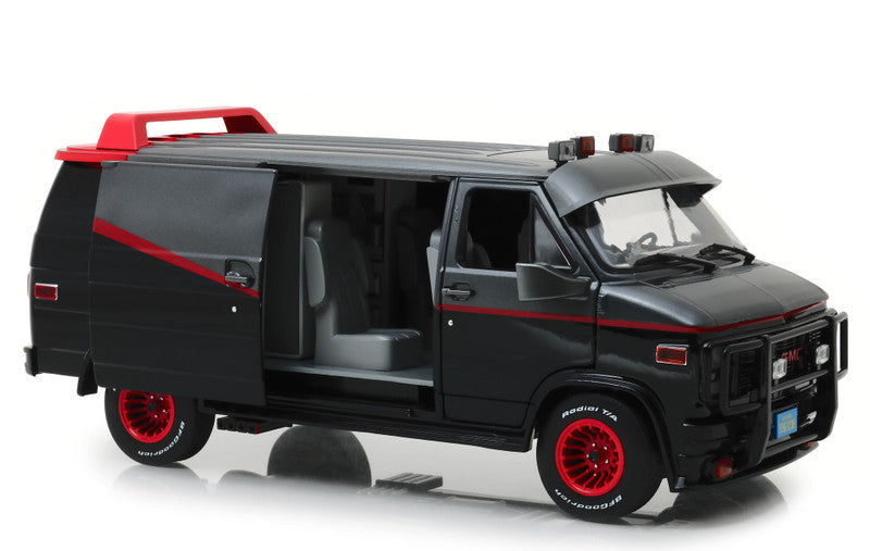 Black van with red accents on a white background
