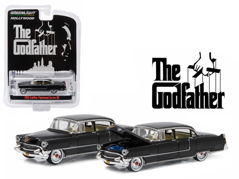 1955 Cadillac Fleetwood Series 60 model car from 'The Godfather' series with packaging.