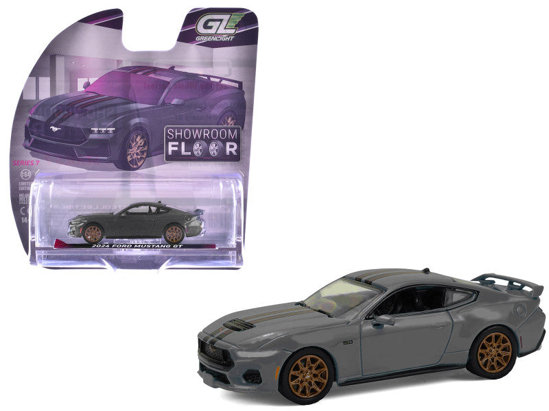 2024 Ford Mustang GT Dark Matter Gray W/Black and Red Stripes 1/64 Diecast Model 68070B