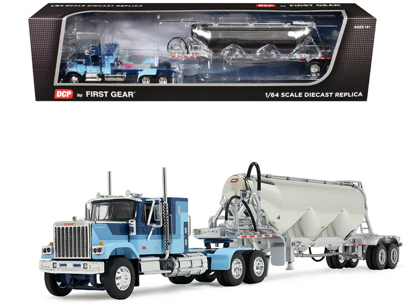 Model truck with a trailer in front of its packaging box