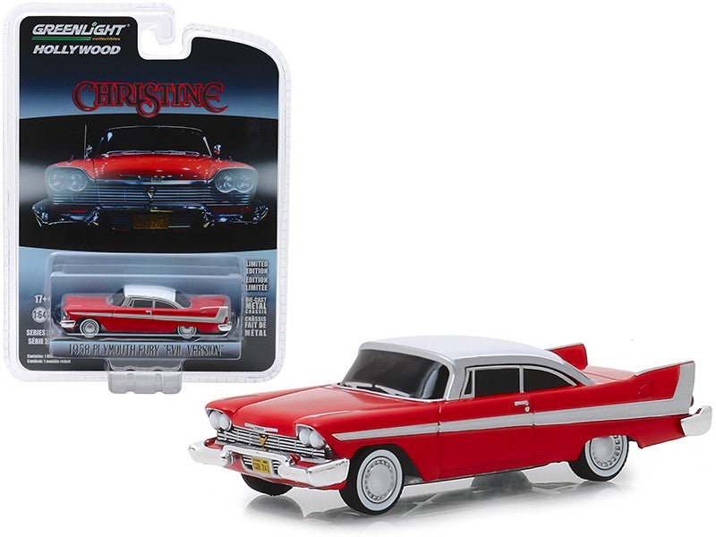 Red and white model car in packaging with 'Greenlight Hollywood' branding