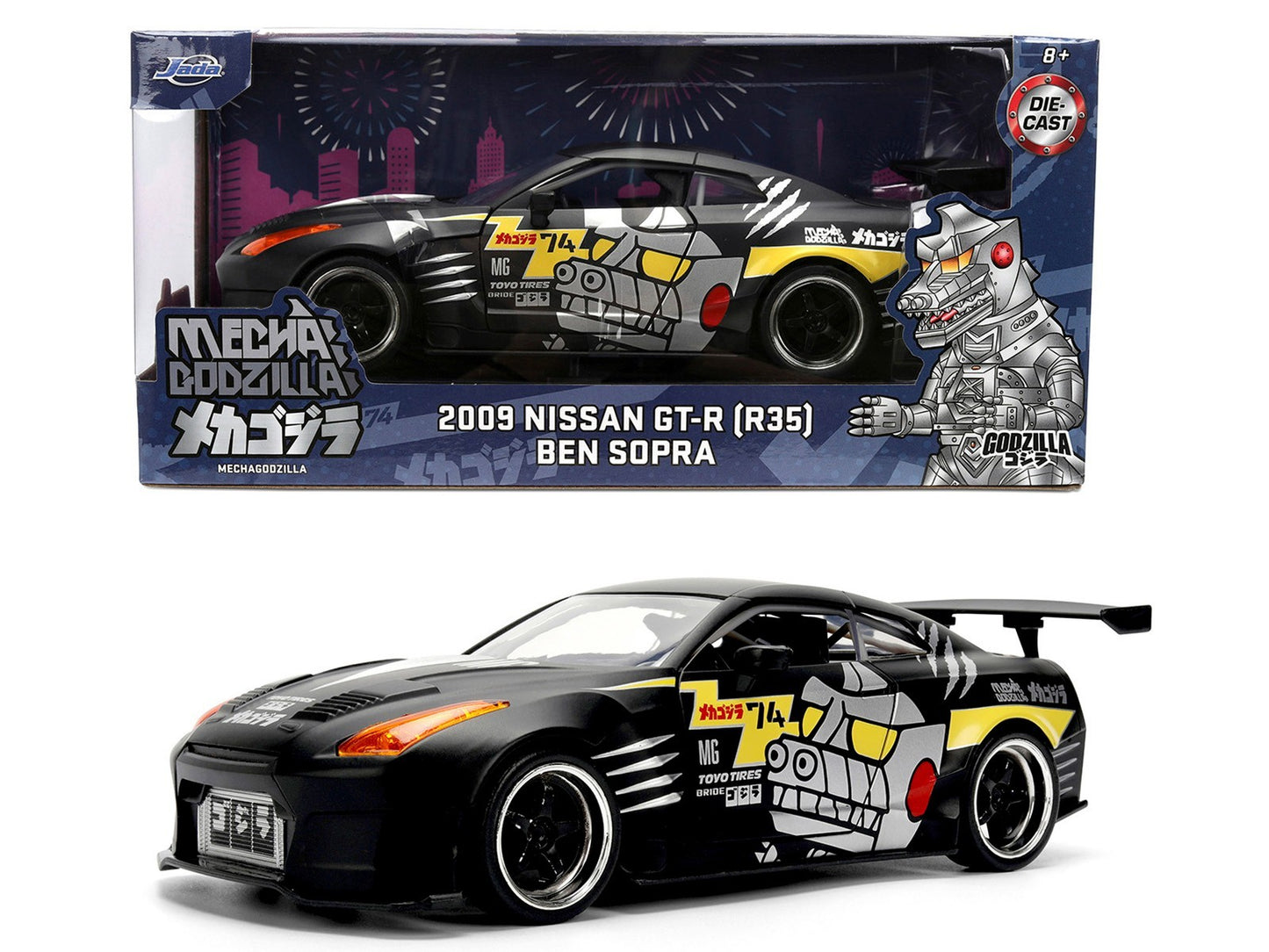 2009 Nissan GT-R (R35) Ben Sopra model car in packaging with MechaGodzilla branding.