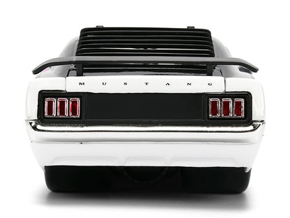 Back view of a white Mustang car on a white background