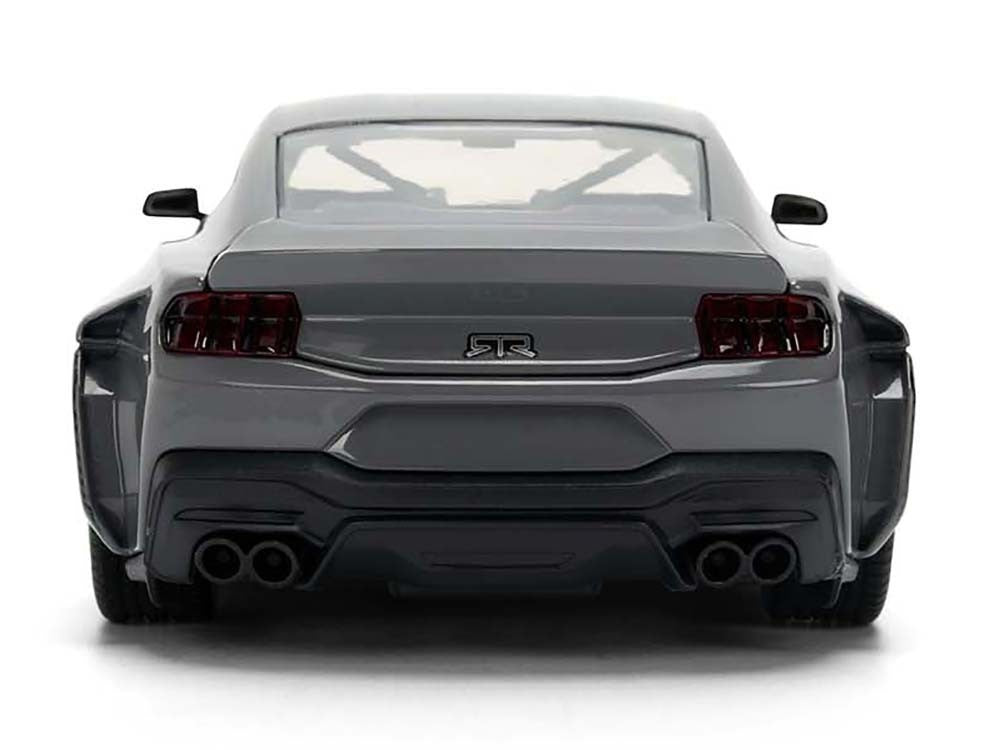 Back view of a gray sports car on a white background