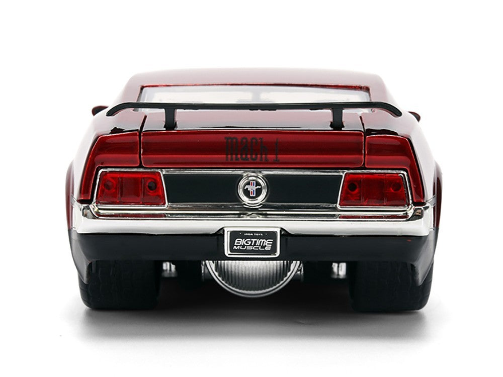 Back view of a red and white muscle car on a white background
