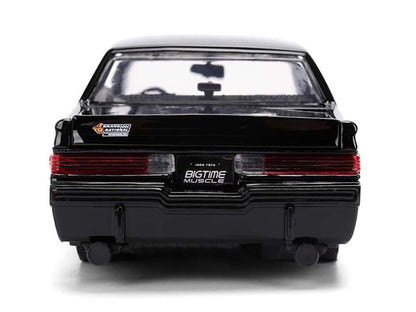 Black model car with 'Bigtime Muscle' branding on a white background