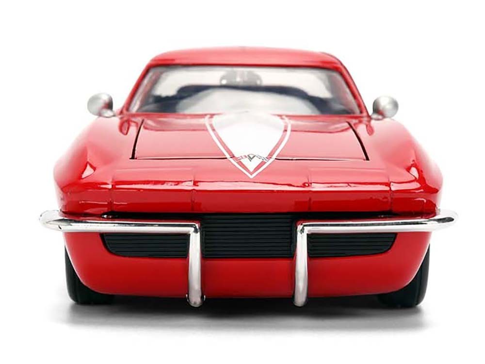 Red classic car model on a white background