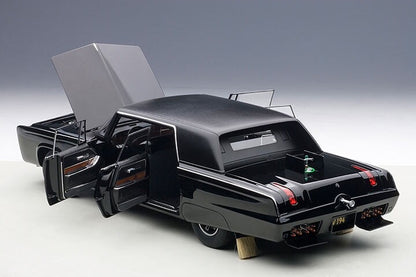 doors open and hood open on black model car