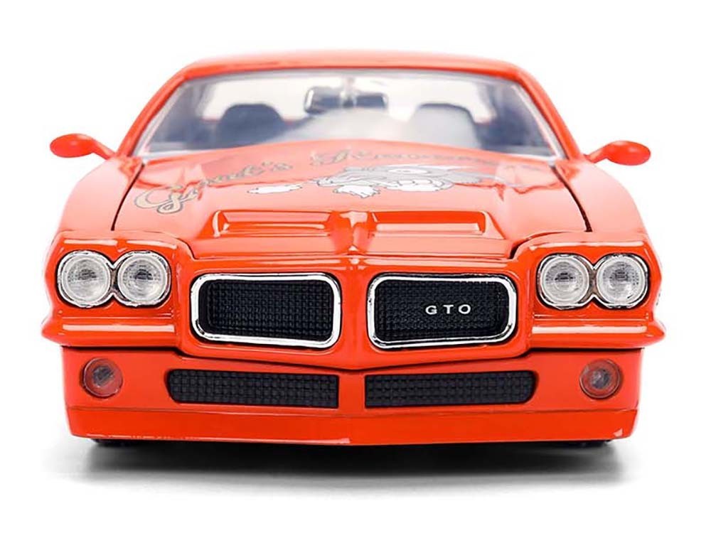 Orange muscle car with 'GTO' branding on a white background