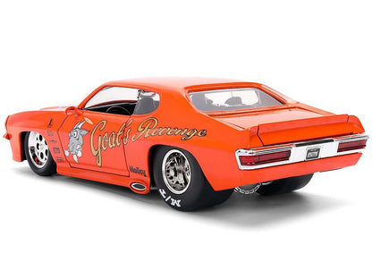 Orange muscle car model with 'Goat's Revenge' text on a white background