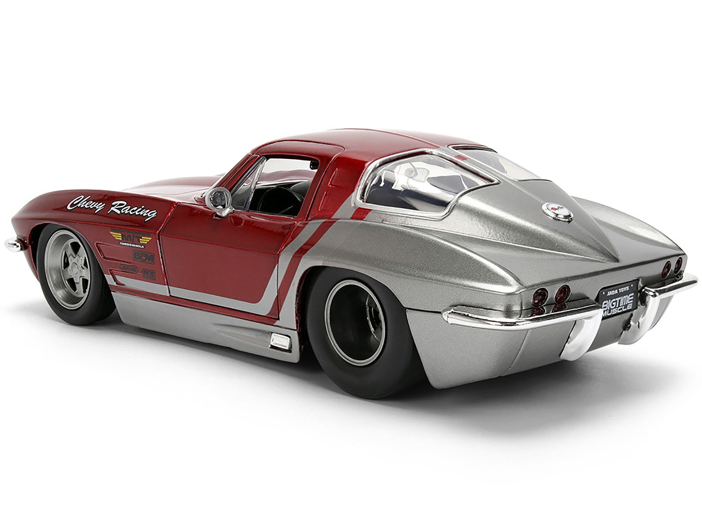 Model car with red and silver design on a white background