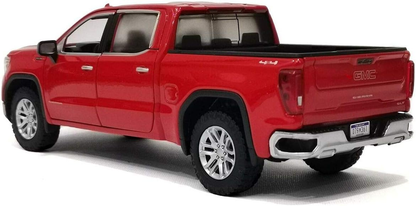 Red GMC truck with a black tonneau cover on a white background