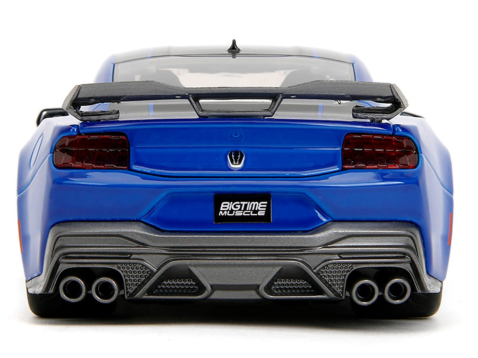 Blue car with a prominent rear design on a white background