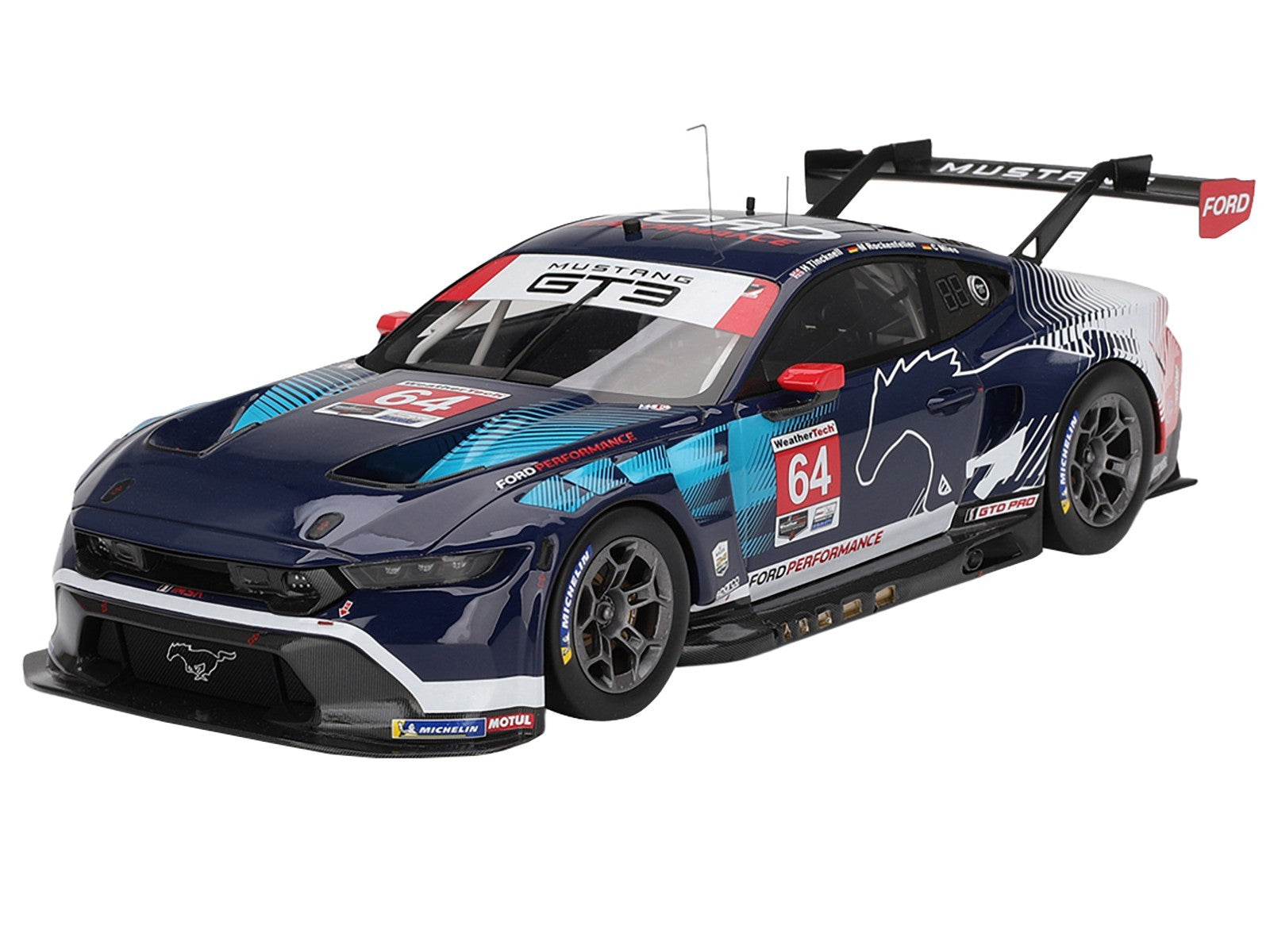 Model race car with Ford Mustang branding on a white background