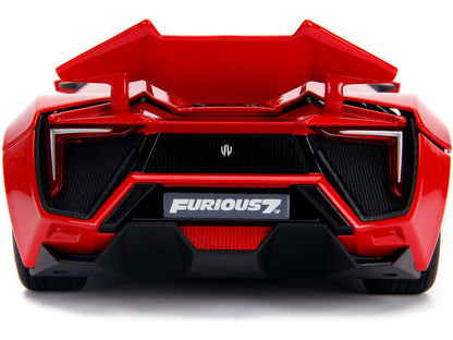 Red toy car with 'Furious 7' branding on a white background