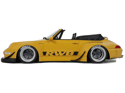 Yellow sports car with RWB branding on a white background