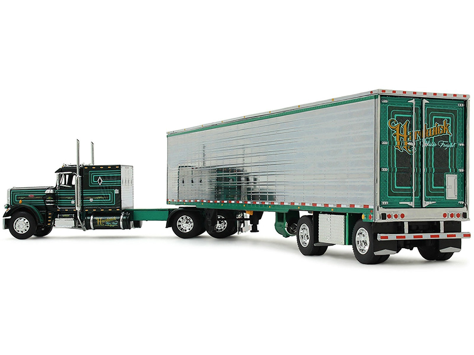 Model of a green and gray truck with 'Herschel' branding on a white background