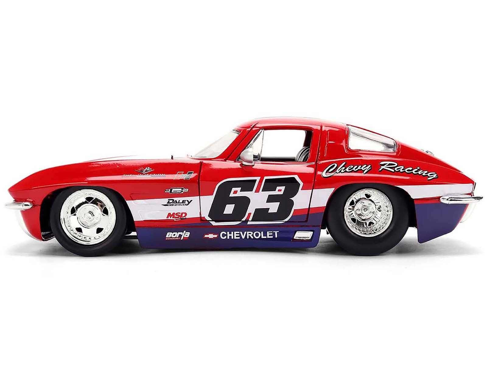 Model car with racing livery on a white background
