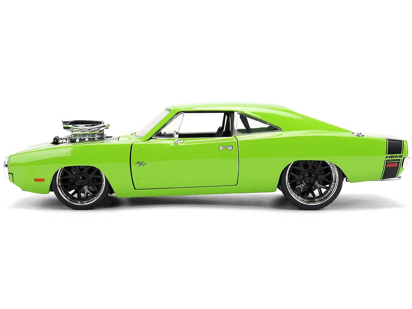 Green muscle car on a white background