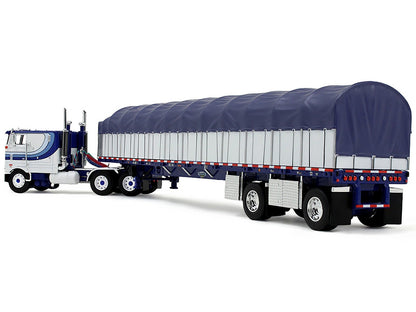 Truck with a covered trailer on a white background