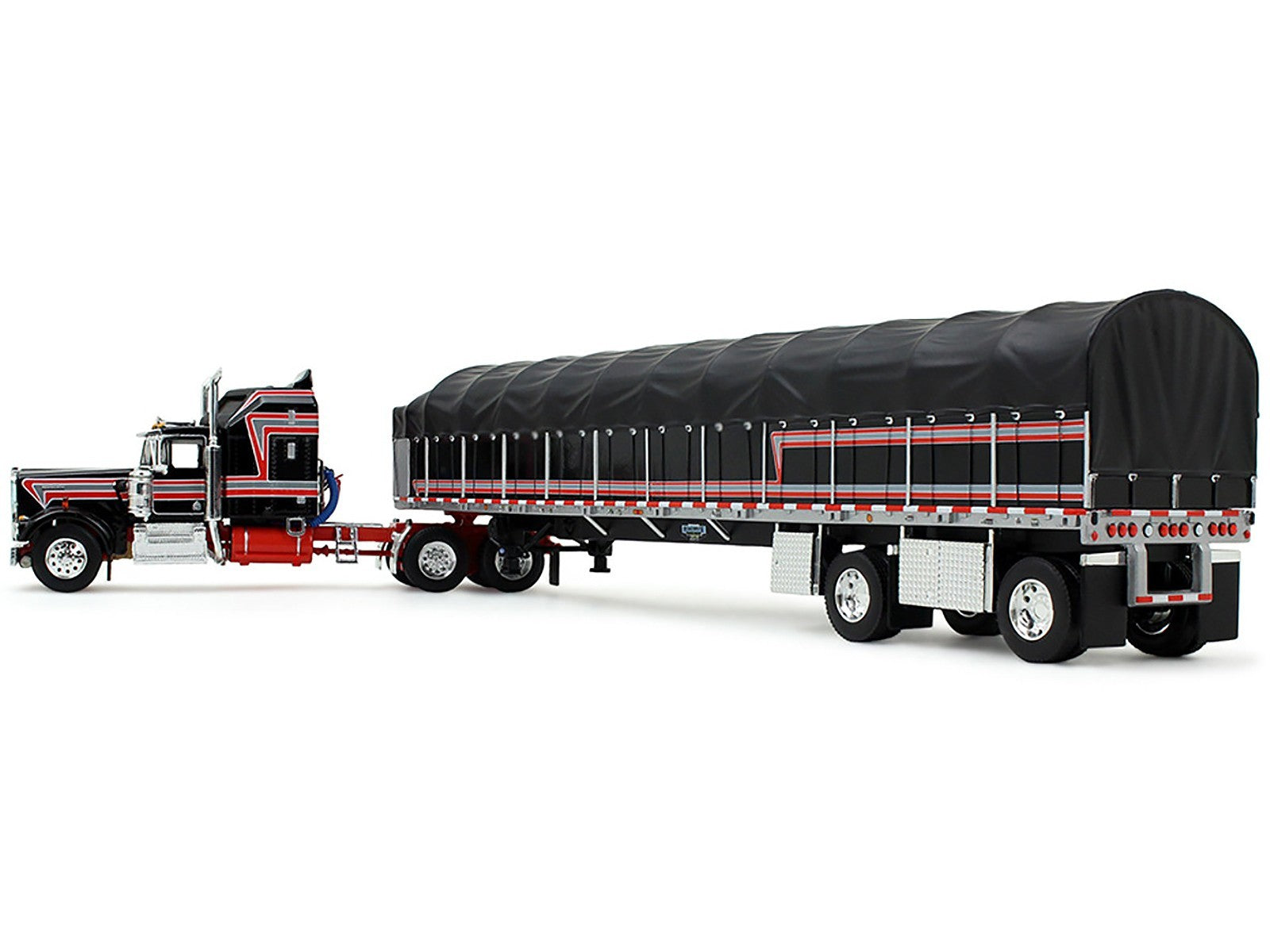 Model truck with a large trailer on a white background