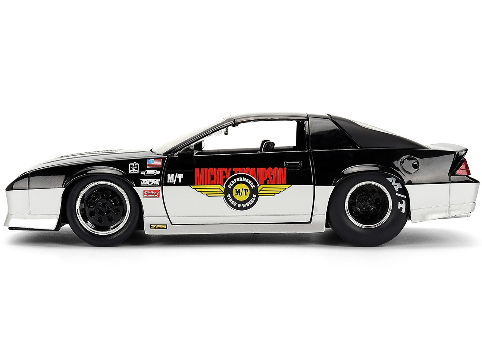 Model car with racing livery on a white background