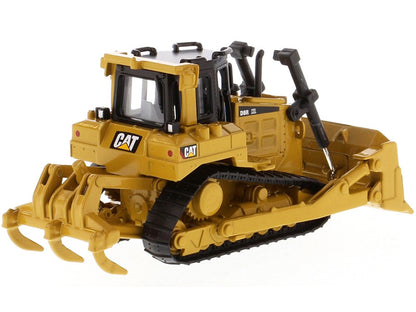 Toy bulldozer with CAT logo on a white background