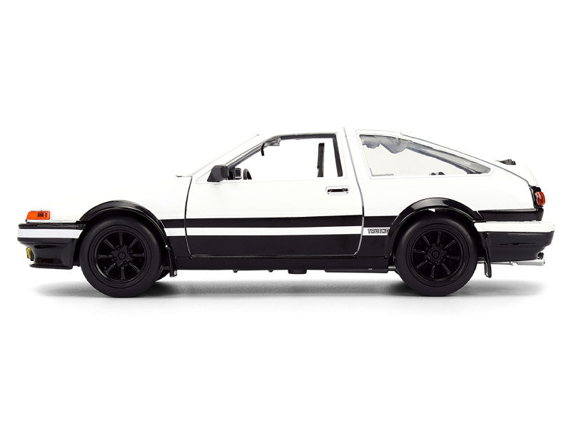 White sports car with black stripes on a white background