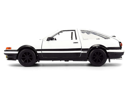 White sports car with black stripes on a white background