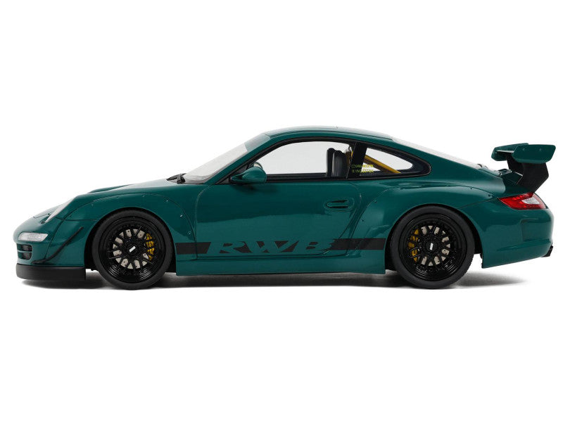 Green sports car model on a white background